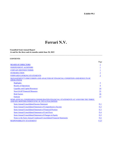 Miniature Ferrari Rapport semestriel 2023-h1
