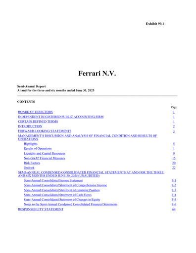 Miniature Ferrari Rapport semestriel 2025-h1