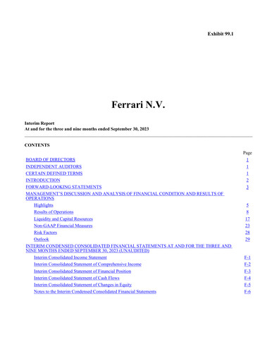 Miniature Ferrari Rapport trimestriel 2023-q3