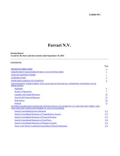 Miniature Ferrari Rapport trimestriel 2024-q3