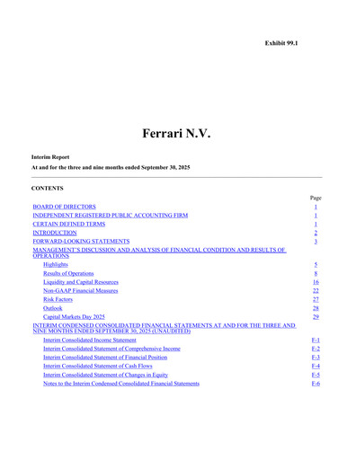 Miniature Ferrari Rapport trimestriel 2025-q3