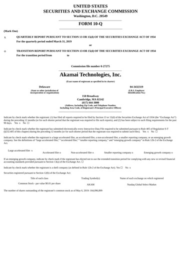 Thumbnail Akamai
 Quarterly Report 2019-q1