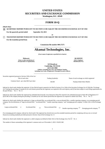 Thumbnail Akamai
 Quarterly Report 2023-q3