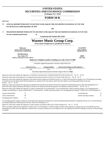 Thumbnail Warner Music Group
 Annual Report 2019