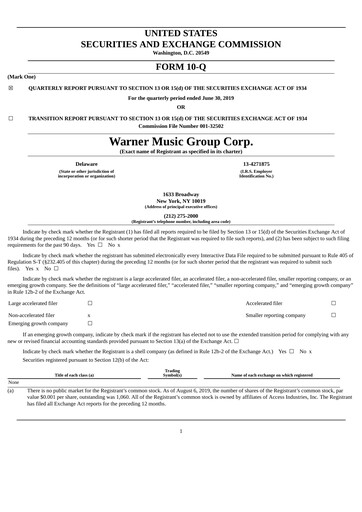 Vorschaubild Warner Music Group
 Quartalsbericht 2019-q3