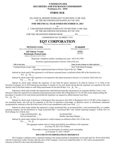 Vorschaubild EQT Corporation
 Jahresbericht 2013
