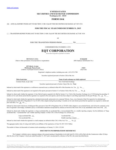 Vorschaubild EQT Corporation
 Jahresbericht 2015