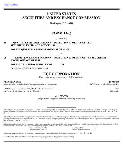 Thumbnail EQT Corporation
 Quarterly Report 2013-q1