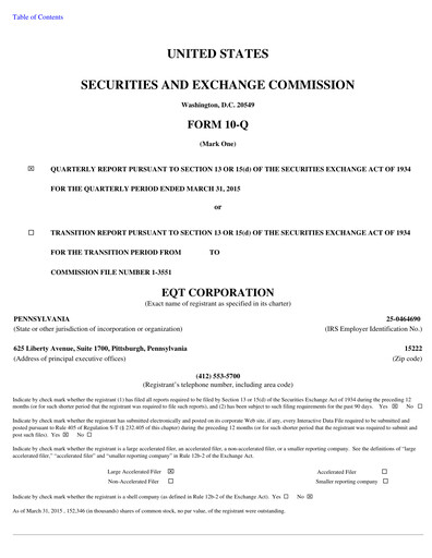 Thumbnail EQT Corporation
 Quarterly Report 2015-q1
