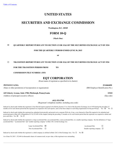 Thumbnail EQT Corporation
 Quarterly Report 2015-q2