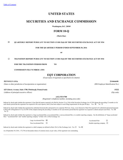Thumbnail EQT Corporation
 Quarterly Report 2016-q3