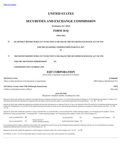 Thumbnail EQT Corporation
 Quarterly Report 2017-q1