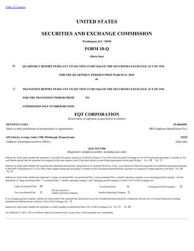 Thumbnail EQT Corporation
 Quarterly Report 2018-q1