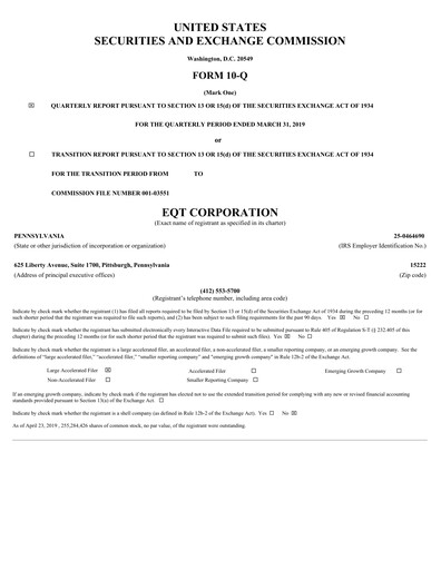 Thumbnail EQT Corporation
 Quarterly Report 2019-q1