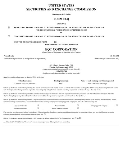 Thumbnail EQT Corporation
 Quarterly Report 2019-q3