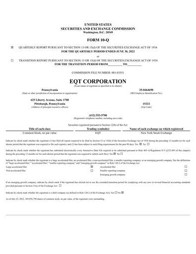 Thumbnail EQT Corporation
 Quarterly Report 2022-q2