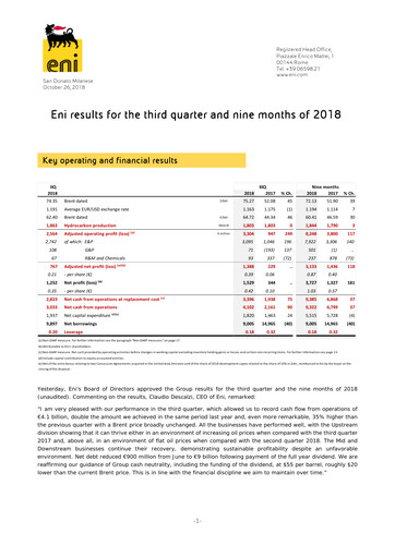 Miniature ENI Rapport trimestriel 2018-q3