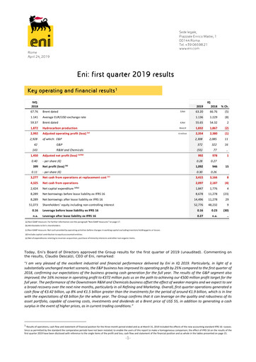 Miniature ENI Rapport trimestriel 2019-q1