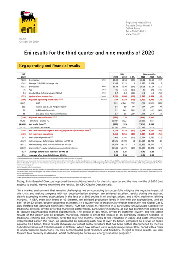 Miniature ENI Rapport trimestriel 2020-q3