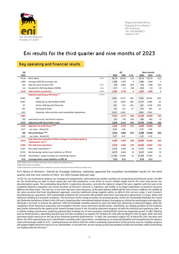 Miniature ENI Rapport trimestriel 2023-q3