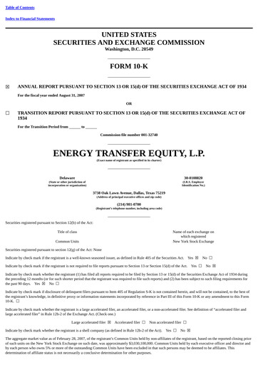 Vorschaubild Energy Transfer LP
 Jahresbericht 2007