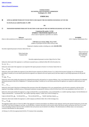 Thumbnail Energy Transfer LP
 Annual Report 2009