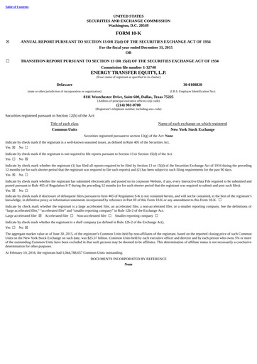 Vorschaubild Energy Transfer LP
 Jahresbericht 2015