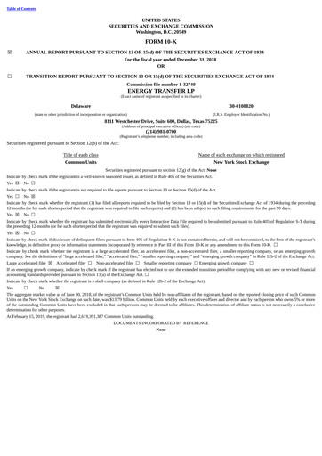 Vorschaubild Energy Transfer LP
 Jahresbericht 2018