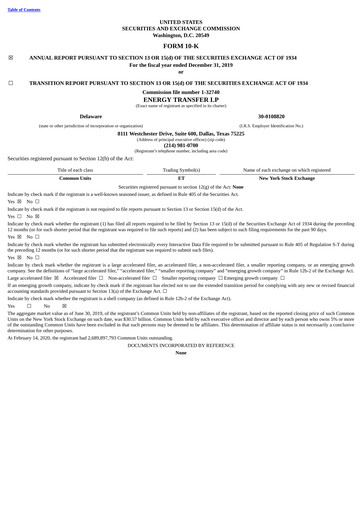 Vorschaubild Energy Transfer LP
 Jahresbericht 2019