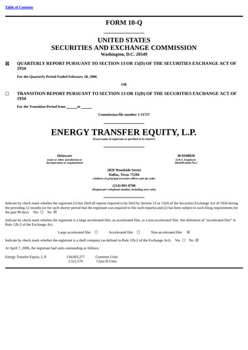 Thumbnail Energy Transfer LP
 Quarterly Report 2006-q2