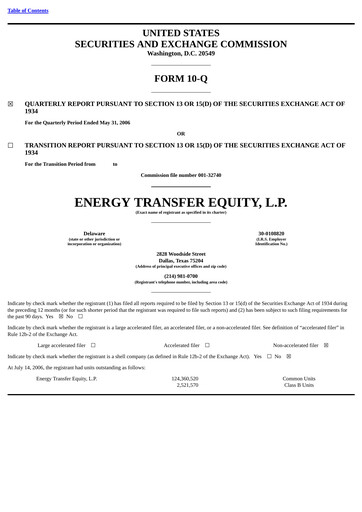 Thumbnail Energy Transfer LP
 Quarterly Report 2006-q3