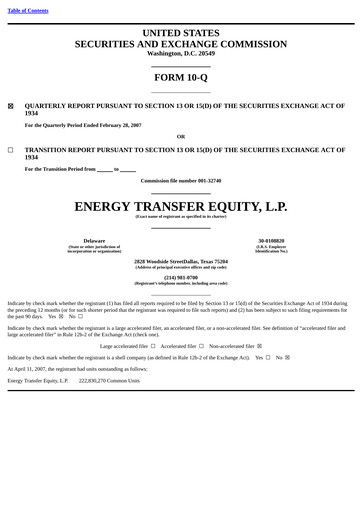 Thumbnail Energy Transfer LP
 Quarterly Report 2007-q2