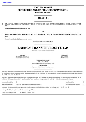 Thumbnail Energy Transfer LP
 Quarterly Report 2008-q2