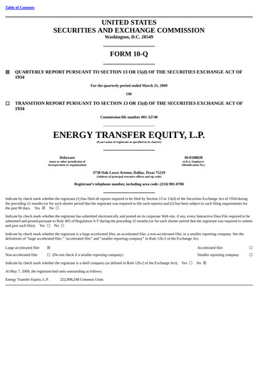 Thumbnail Energy Transfer LP
 Quarterly Report 2009-q1