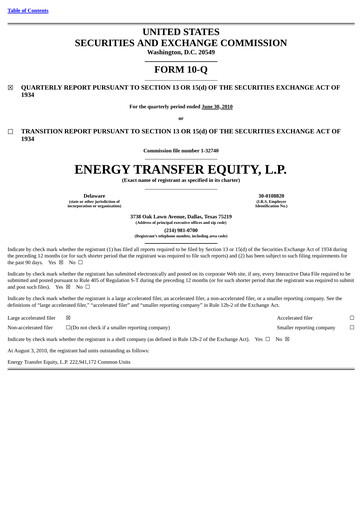 Thumbnail Energy Transfer LP
 Quarterly Report 2010-q2