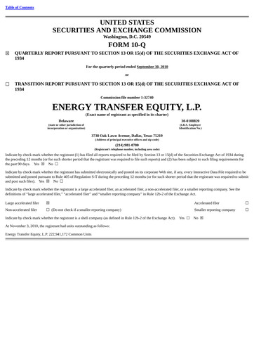 Thumbnail Energy Transfer LP
 Quarterly Report 2010-q3