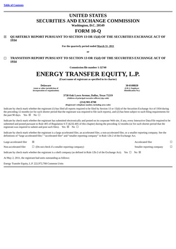 Thumbnail Energy Transfer LP
 Quarterly Report 2011-q1