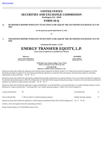 Thumbnail Energy Transfer LP
 Quarterly Report 2012-q1