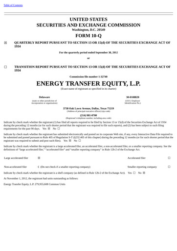Thumbnail Energy Transfer LP
 Quarterly Report 2012-q3