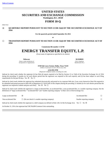 Thumbnail Energy Transfer LP
 Quarterly Report 2014-q3