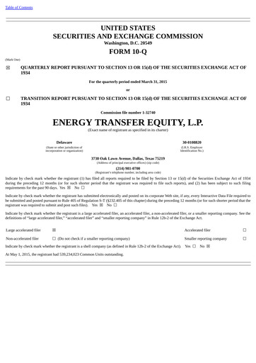 Thumbnail Energy Transfer LP
 Quarterly Report 2015-q1