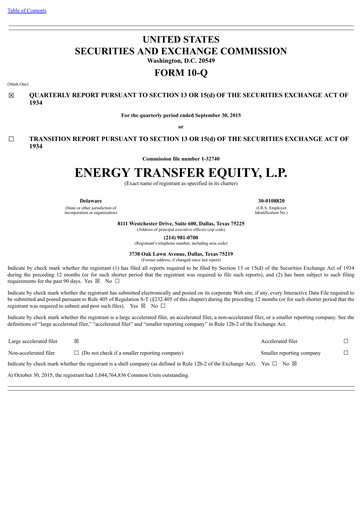 Thumbnail Energy Transfer LP
 Quarterly Report 2015-q3