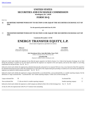 Thumbnail Energy Transfer LP
 Quarterly Report 2016-q2