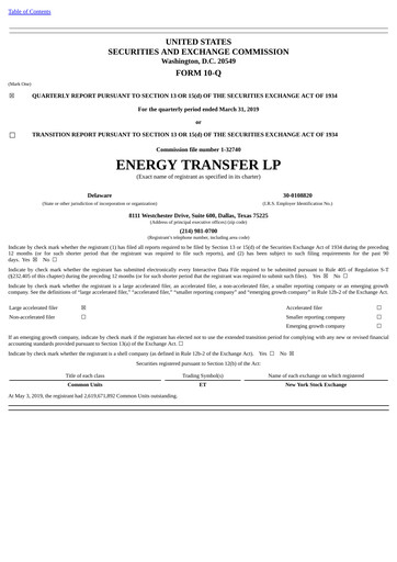 Thumbnail Energy Transfer LP
 Quarterly Report 2019-q1