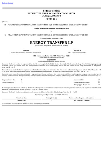 Thumbnail Energy Transfer LP
 Quarterly Report 2019-q3