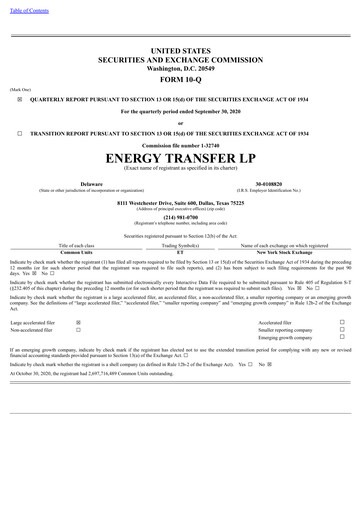 Thumbnail Energy Transfer LP
 Quarterly Report 2020-q3