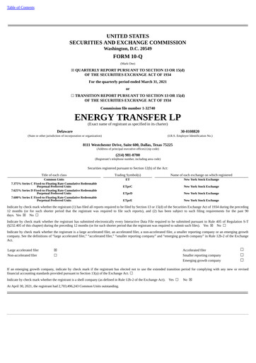 Thumbnail Energy Transfer LP
 Quarterly Report 2021-q1