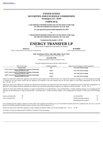 Thumbnail Energy Transfer LP
 Quarterly Report 2021-q3