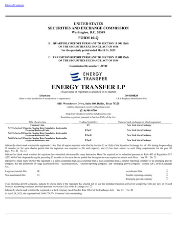 Thumbnail Energy Transfer LP
 Quarterly Report 2023-q1