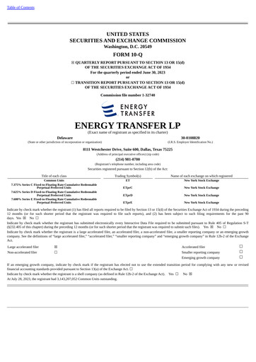 Thumbnail Energy Transfer LP
 Quarterly Report 2023-q2